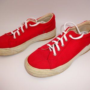 Womens Red Keds with Stretch Canvas Platform Sneakers Shoes 6.5 6-1/2 Lace Up
